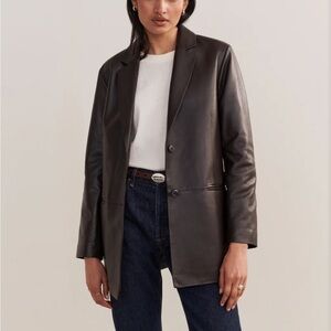 NWT! JENNI KAYNE Leather Brooke Blazer in Chocolate - S